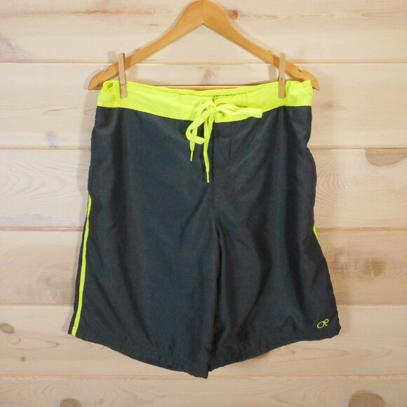 OP Ocean Pacific Men's M Board Shorts Gray Yellow Swim Trunks Beach Pool Pockets - Picture 1 of 9